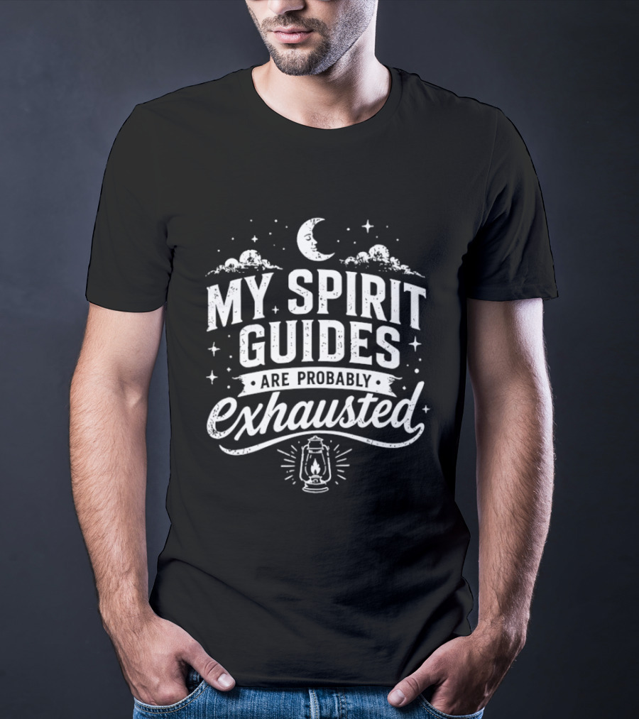 My Spirit Guides Are Probably Exhausted Lantern Moon Stars Clouds T-Shirt