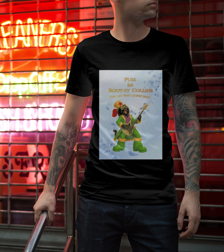Puss In Bootsy Collins The Cat That Licked Base Green Costume Star Hat Guitar Player T-Shirt