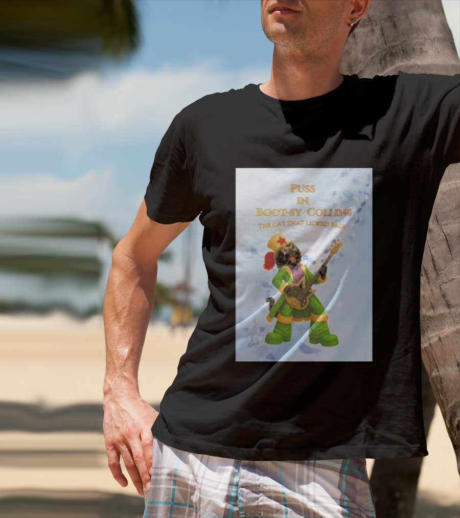 Puss In Bootsy Collins The Cat That Licked Base Green Costume Star Hat Guitar Player T-Shirt