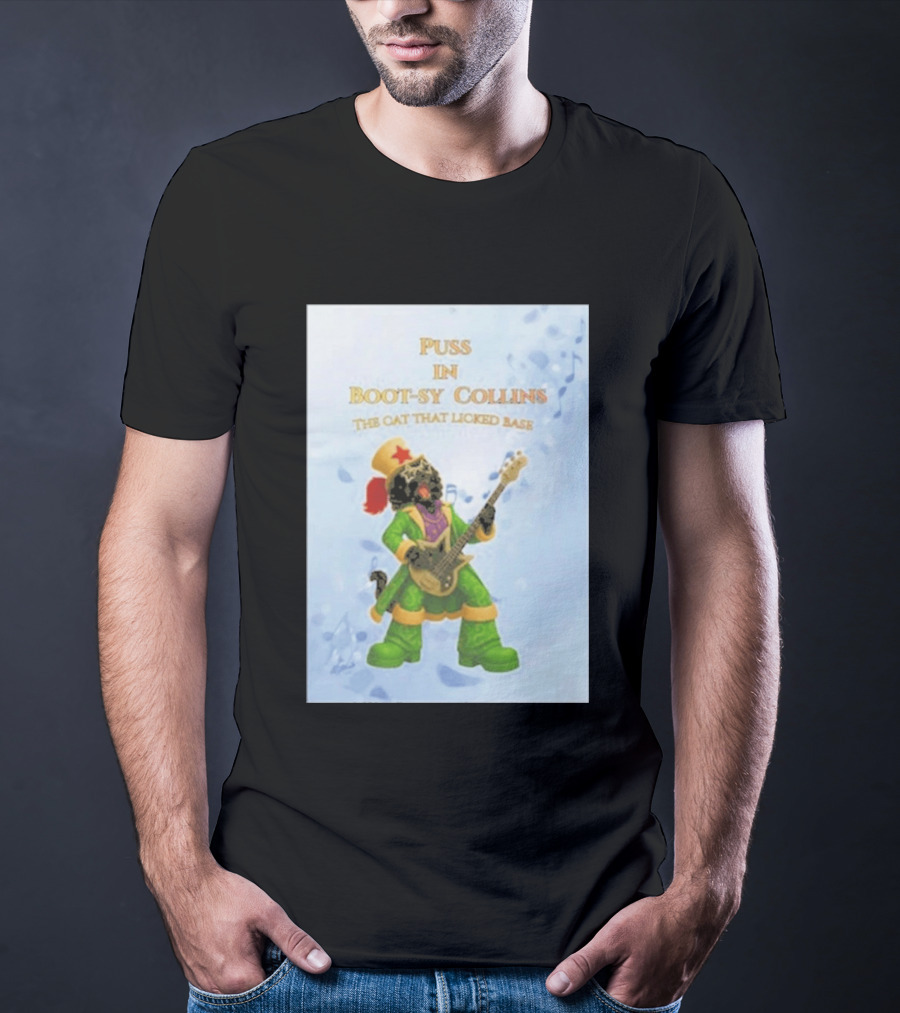 Puss In Bootsy Collins The Cat That Licked Base Green Costume Star Hat Guitar Player T-Shirt