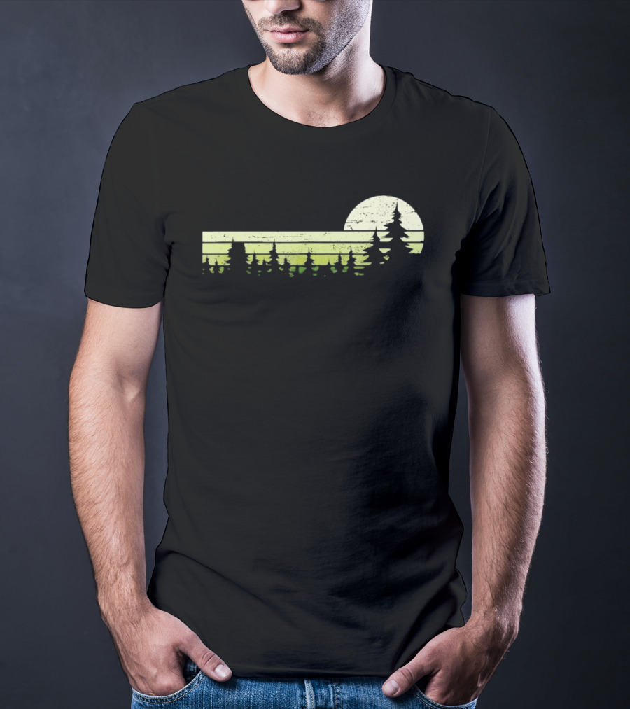 Forest Sunset Silhouette Nature Trees With Circle Sun T-Shirt