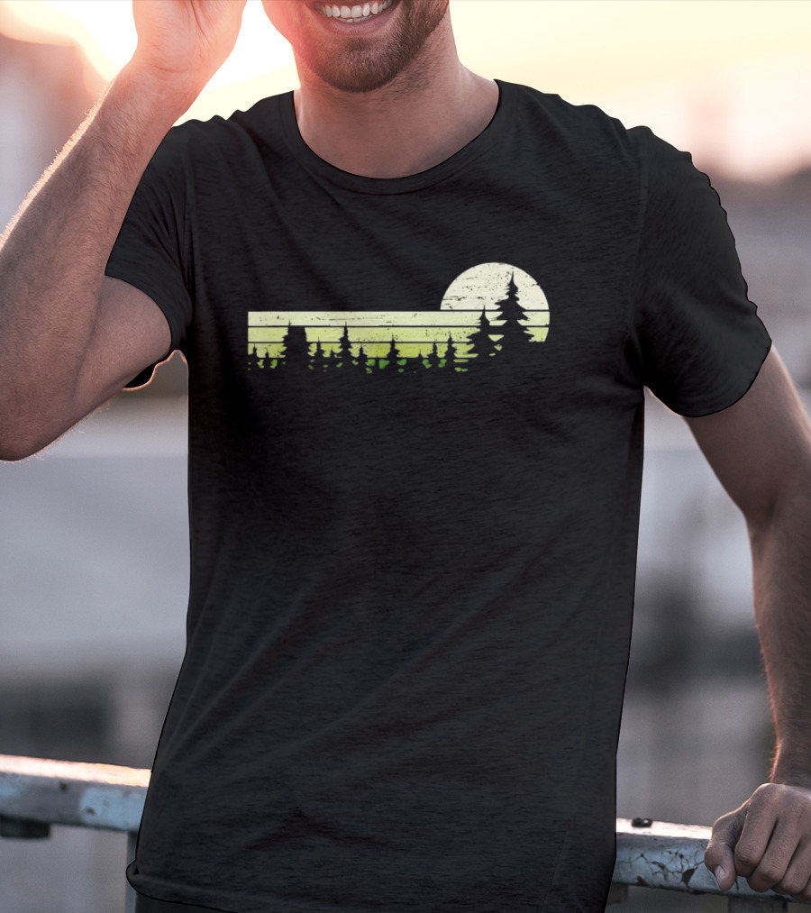 Forest Sunset Silhouette Nature Trees With Circle Sun T-Shirt