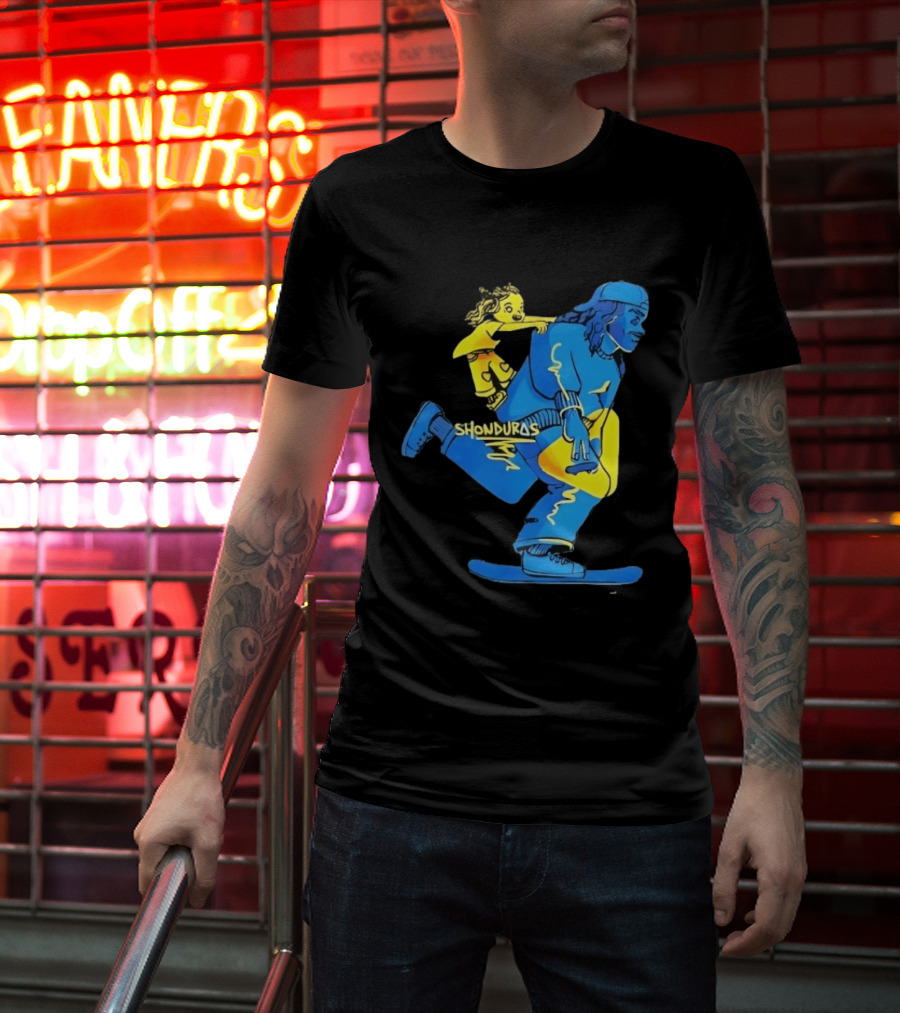 Shonduras Skateboard Skater Yellow Blue T-Shirt
