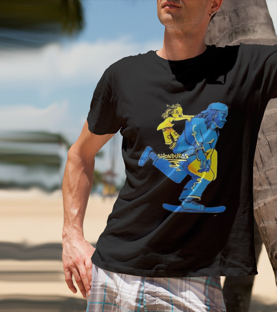 Shonduras Skateboard Skater Yellow Blue T-Shirt