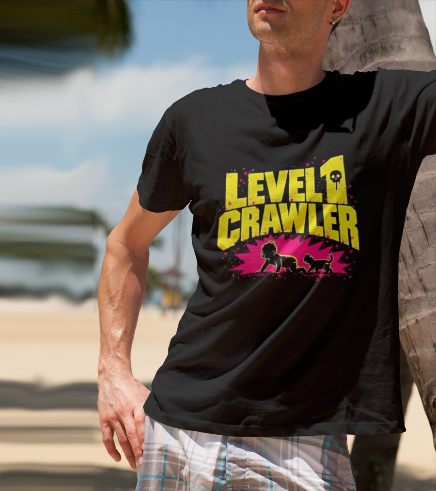 Level 1 Crawler Baby And Kitten Gamer Gaming Fun Adventure T-Shirt