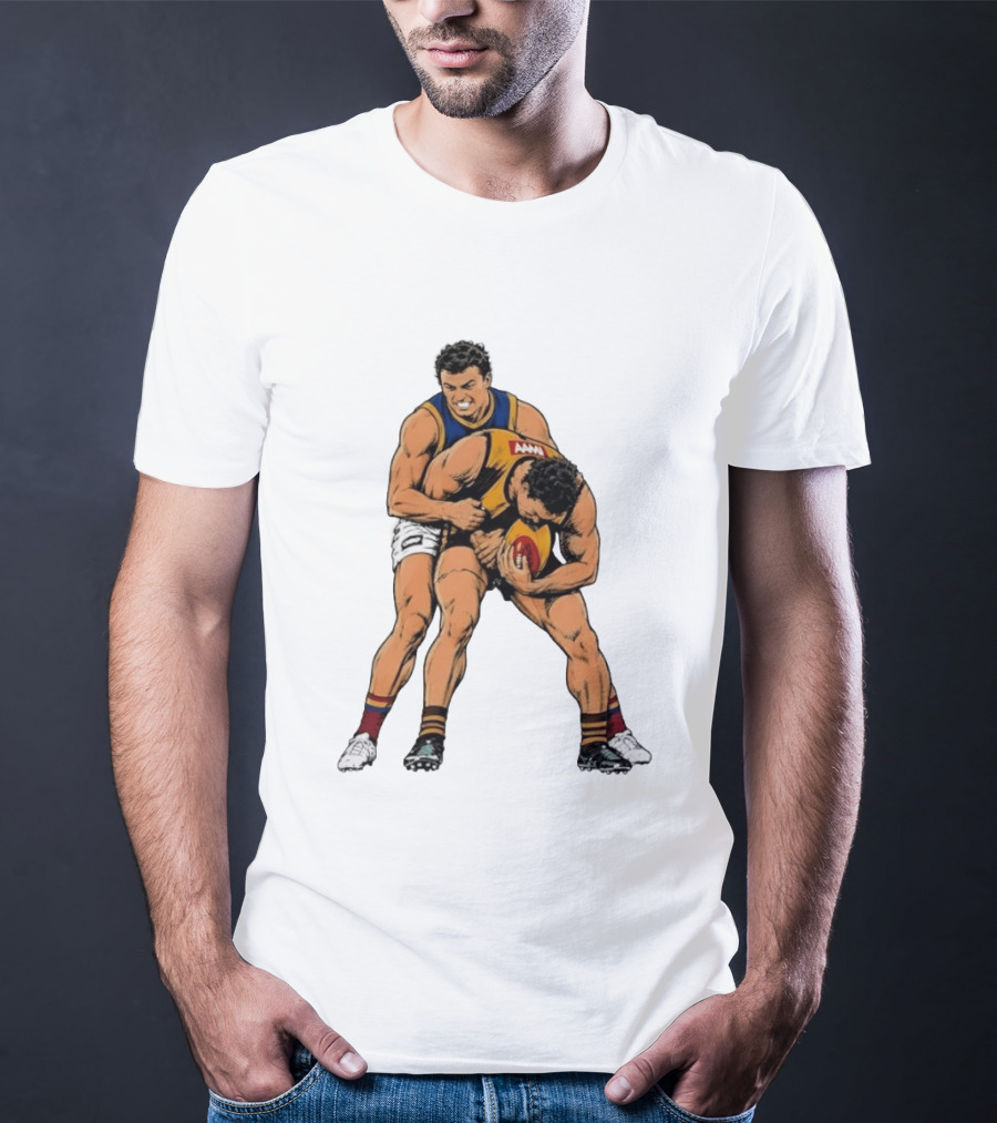 AFL Football Tackle Illustration Vintage Style Sports Art Players Rugby Action T-Shirt