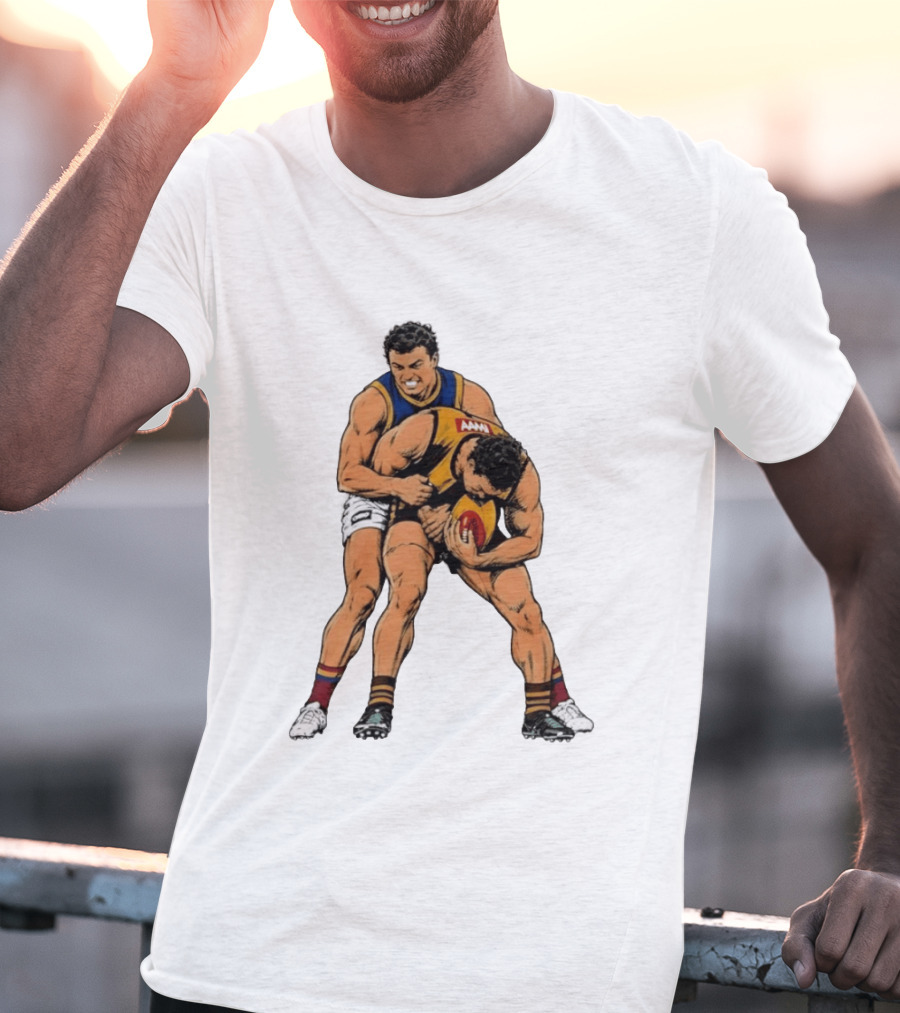 AFL Football Tackle Illustration Vintage Style Sports Art Players Rugby Action T-Shirt