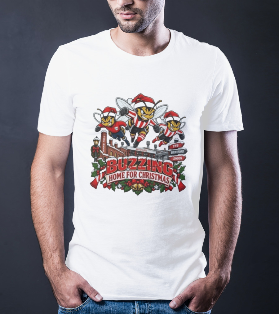 Buzzing Home For Christmas Bees TW8 Brentford London T-Shirt