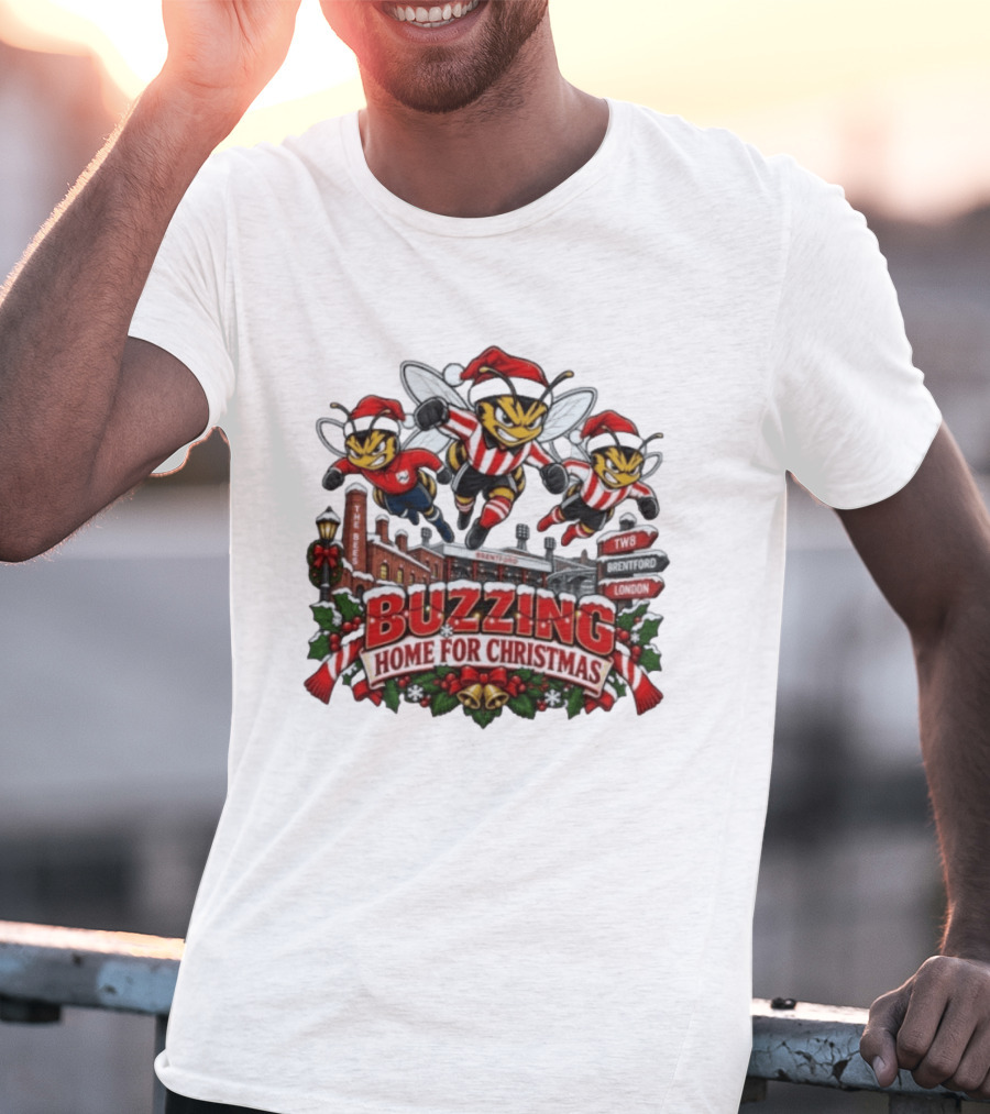 Buzzing Home For Christmas Bees TW8 Brentford London T-Shirt