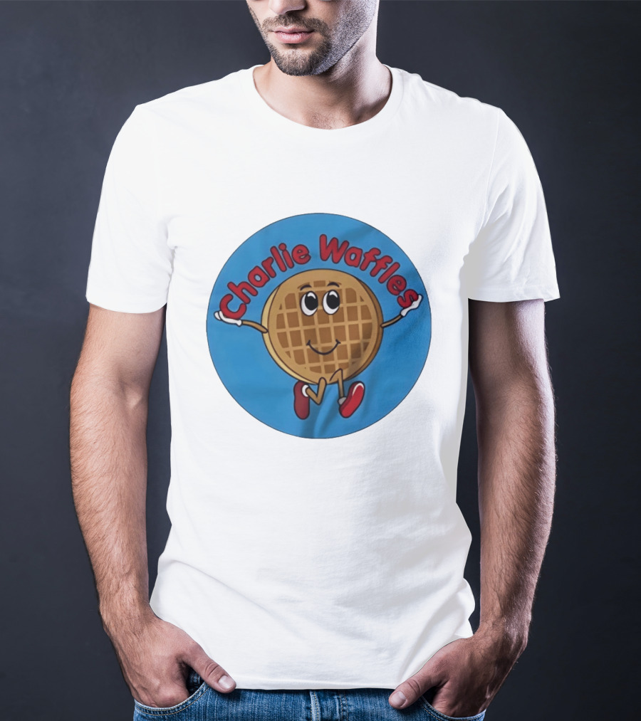 Charlie Waffles Cartoon Smiling Character In Red Shoes T-Shirt