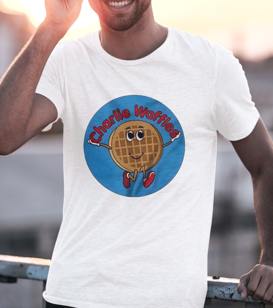 Charlie Waffles Cartoon Smiling Character In Red Shoes T-Shirt