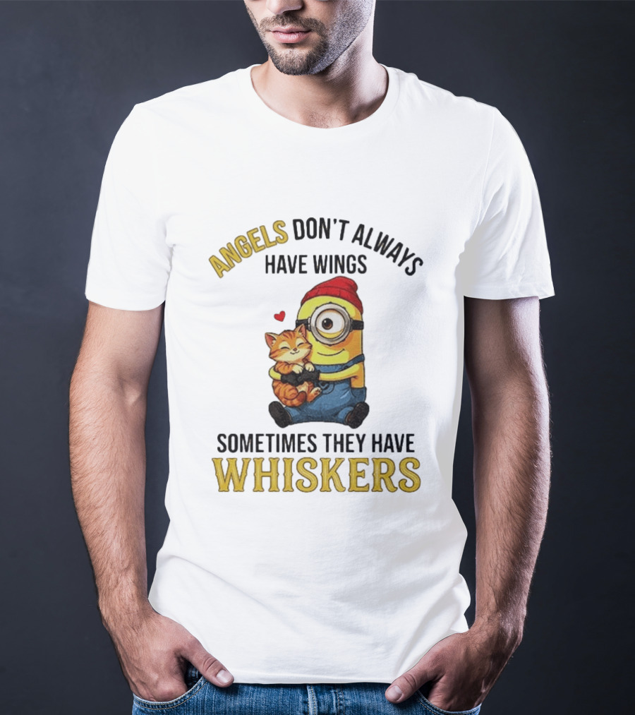 Minion Angels Don't Always Have Wings Sometimes They Have Whiskers Red Beanie Kitten T-Shirt