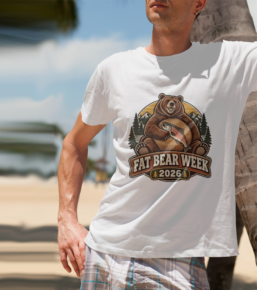 Fat Bear Week 2026 Nature Wildlife Fishing Bear Holding Salmon T-Shirt