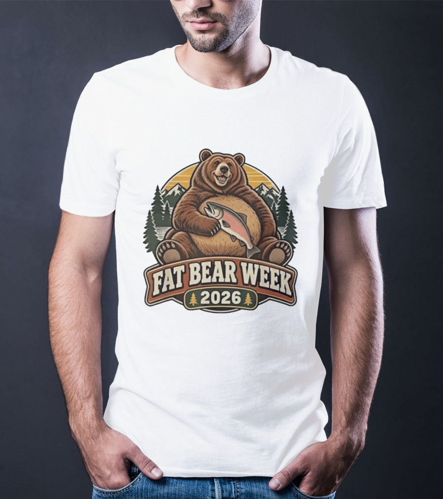 Fat Bear Week 2026 Nature Wildlife Fishing Bear Holding Salmon T-Shirt