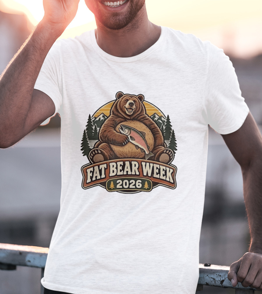 Fat Bear Week 2026 Nature Wildlife Fishing Bear Holding Salmon T-Shirt