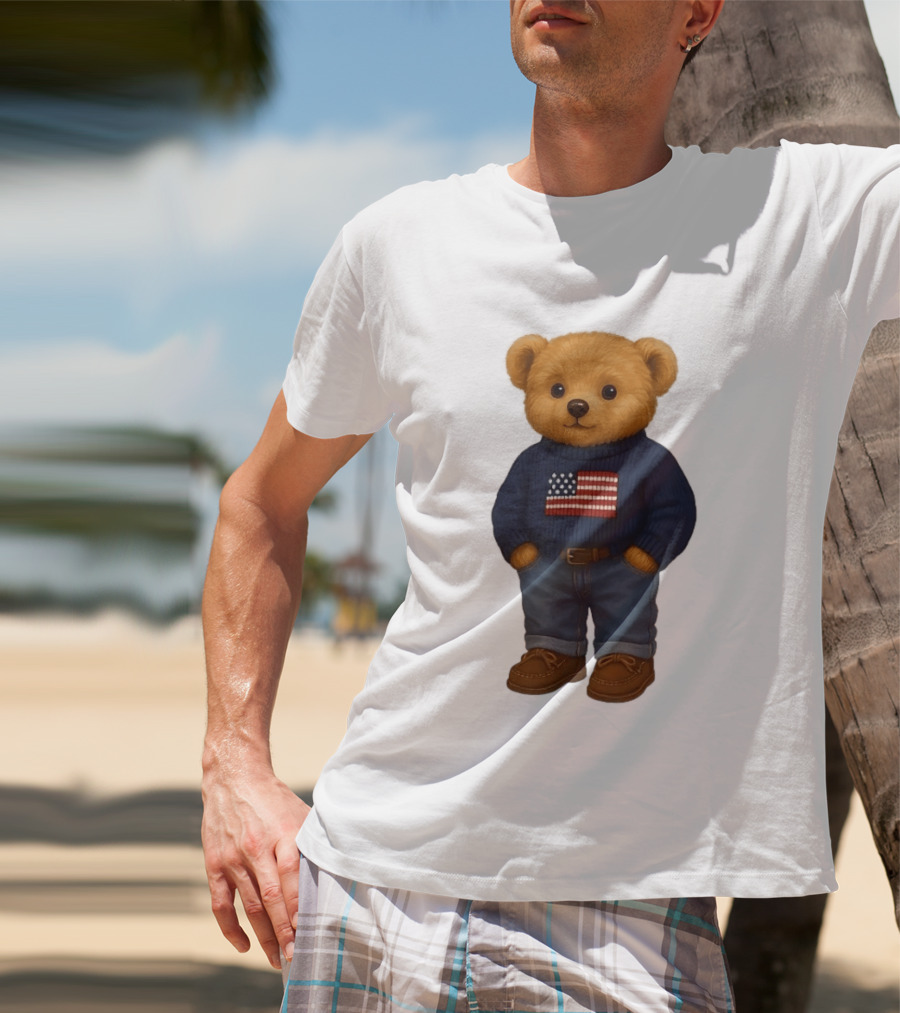 Polo Bear Sweater With American Flag Knit Fashion T-Shirt