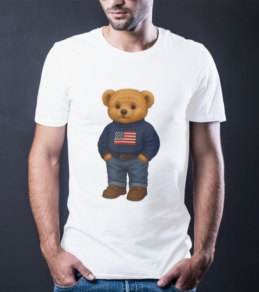 Polo Bear Sweater With American Flag Knit Fashion T-Shirt