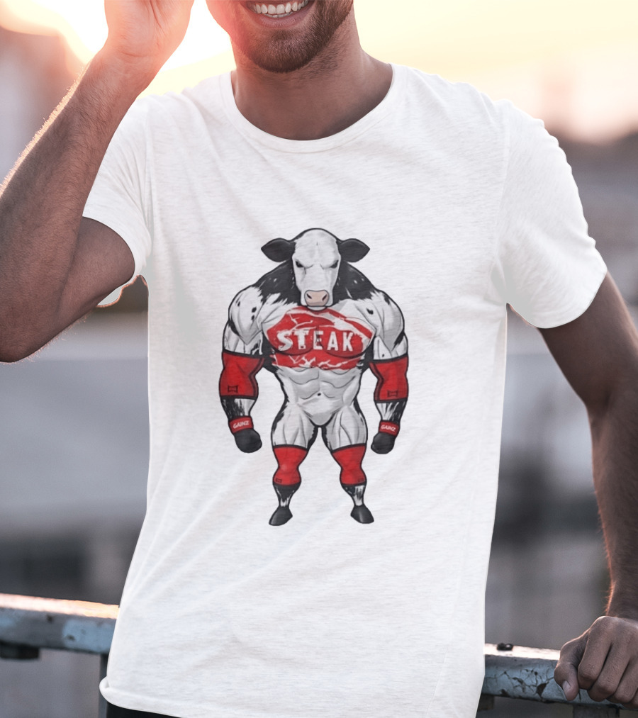 Steak Gainz Muscular Cow Fitness Bodybuilder Buff Animal T-Shirt