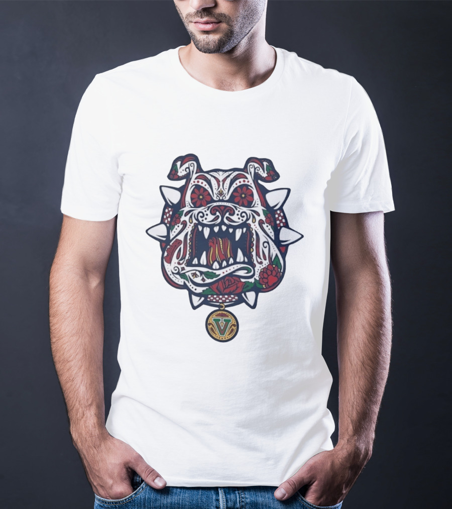 Sugar Skull Bulldog V Intricate Day Of The Dead Floral T-Shirt