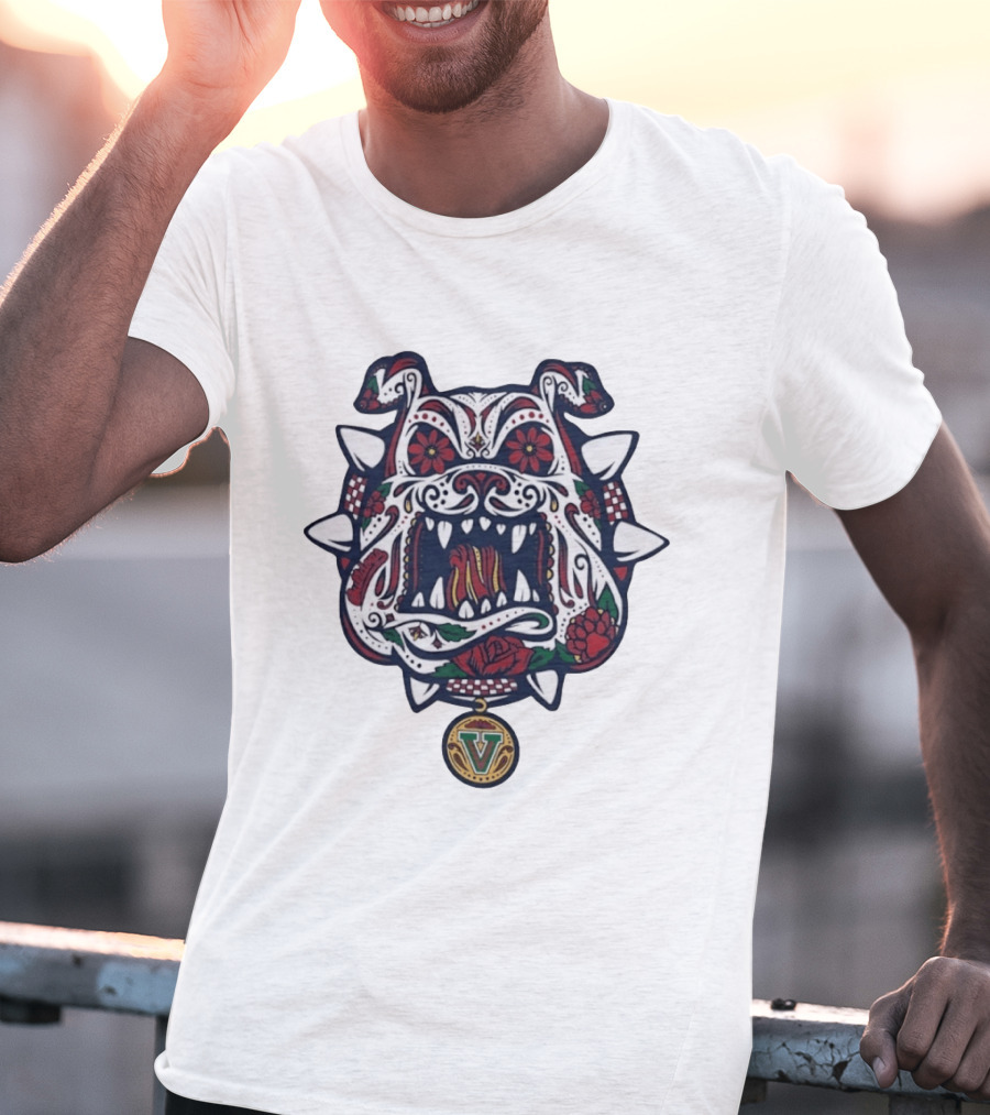 Sugar Skull Bulldog V Intricate Day Of The Dead Floral T-Shirt