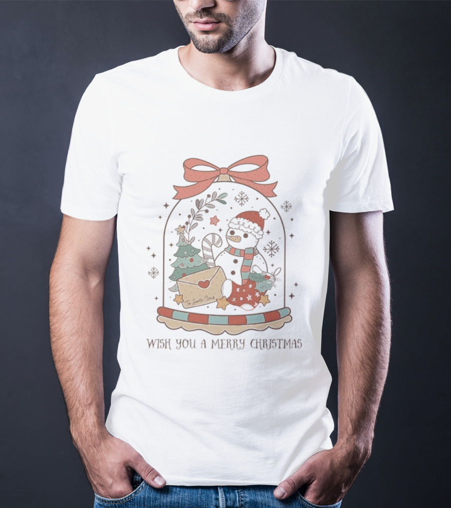 Wish You A Merry Christmas Snowman Candy Cane Santa Letter T-Shirt