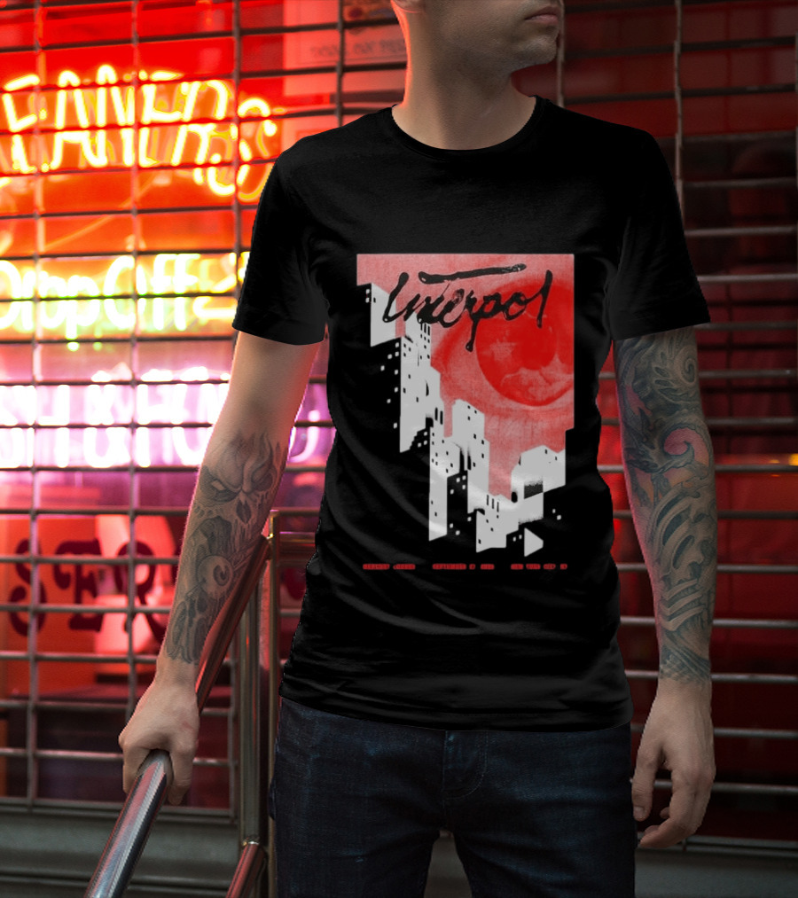 Interpol New York September 27 2026 Tour Cities Skyline Red Moon T-Shirt