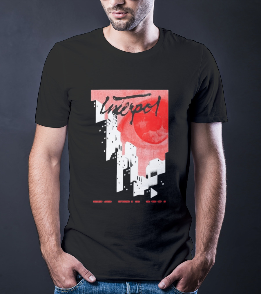 Interpol New York September 27 2026 Tour Cities Skyline Red Moon T-Shirt