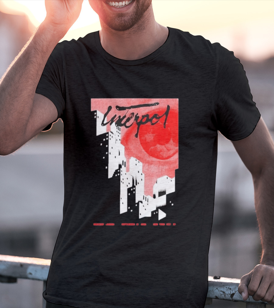 Interpol New York September 27 2026 Tour Cities Skyline Red Moon T-Shirt