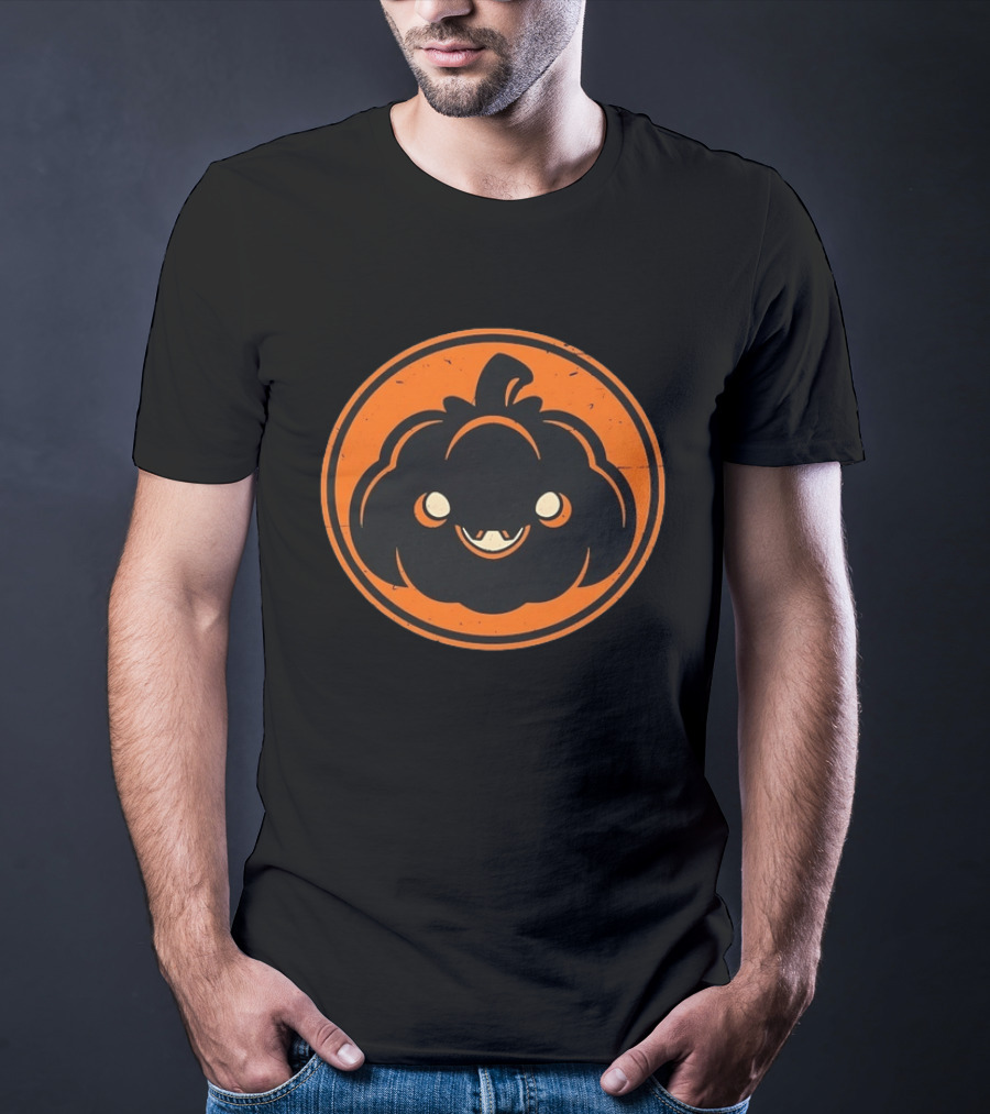 Jack O' Lantern Pumpkin Face Distressed Vintage Halloween Icon Orange Circle T-Shirt
