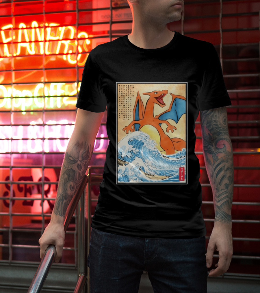 Charizard Ukiyo E Wave Japanese Pokemon Lizardon Kanagawa Print T-Shirt