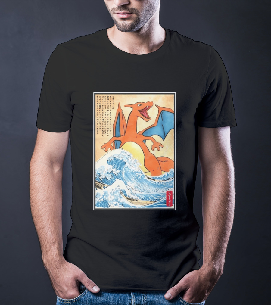 Charizard Ukiyo E Wave Japanese Pokemon Lizardon Kanagawa Print T-Shirt