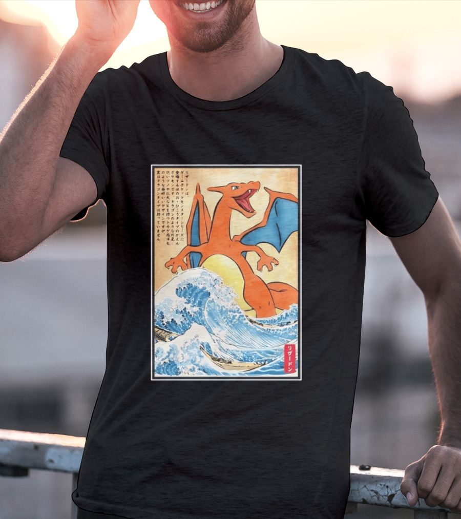 Charizard Ukiyo E Wave Japanese Pokemon Lizardon Kanagawa Print T-Shirt