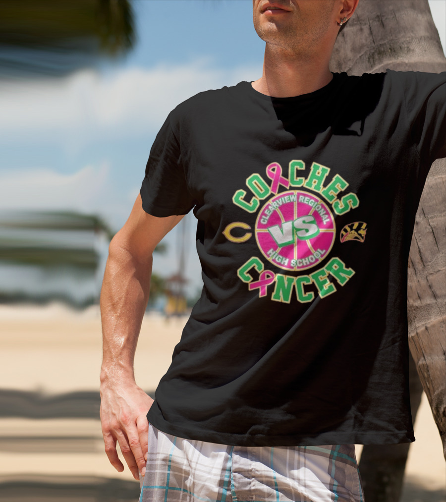 Clearview Regional High School Coaches Vs Cancer Basketball Pink Ribbon Event T-Shirt