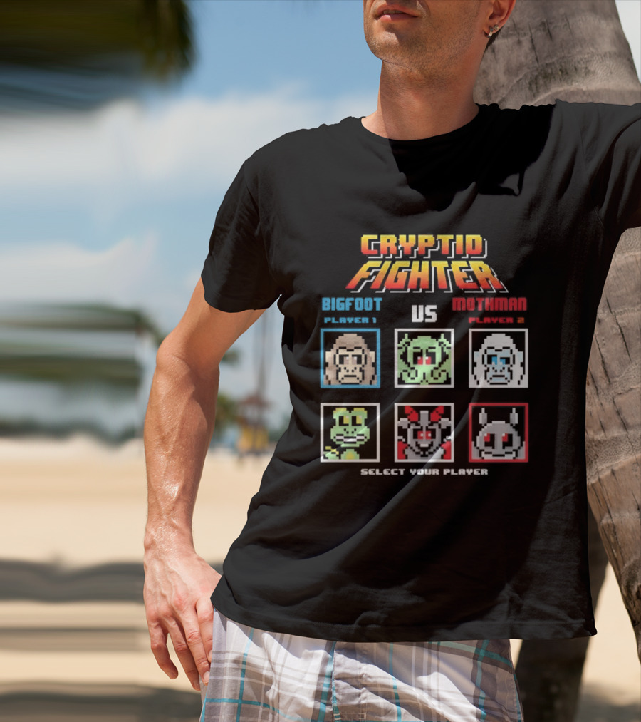 Cryptid Fighter Bigfoot Player 1 Vs Mothman Player 2 Select Your Player T-Shirt