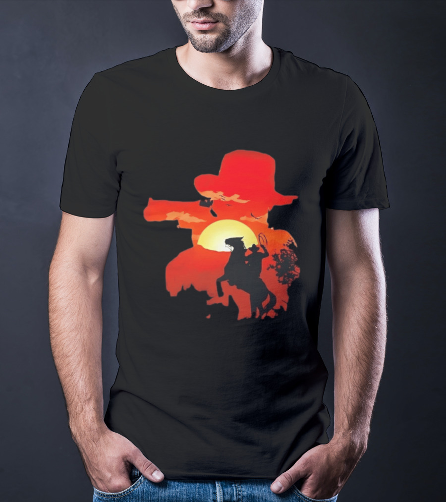 Red Dead Redemption Cowboy Sunset Western Horseback Adventure T-Shirt