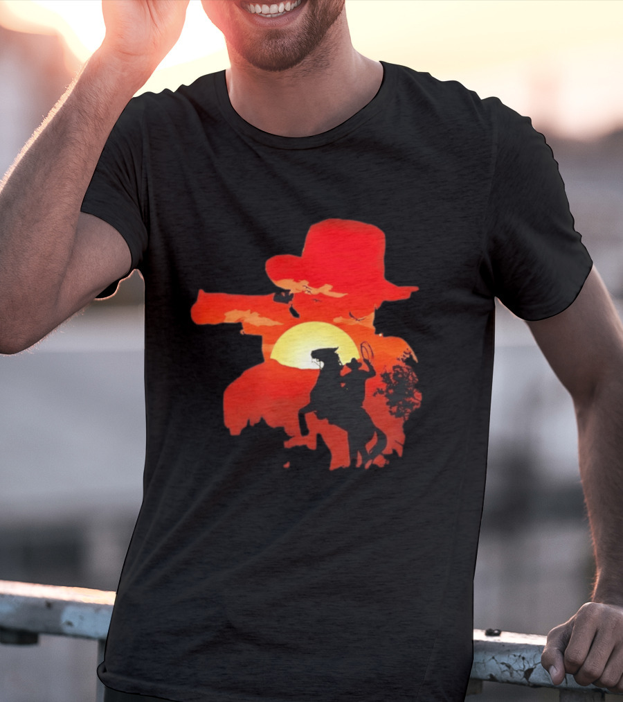 Red Dead Redemption Cowboy Sunset Western Horseback Adventure T-Shirt