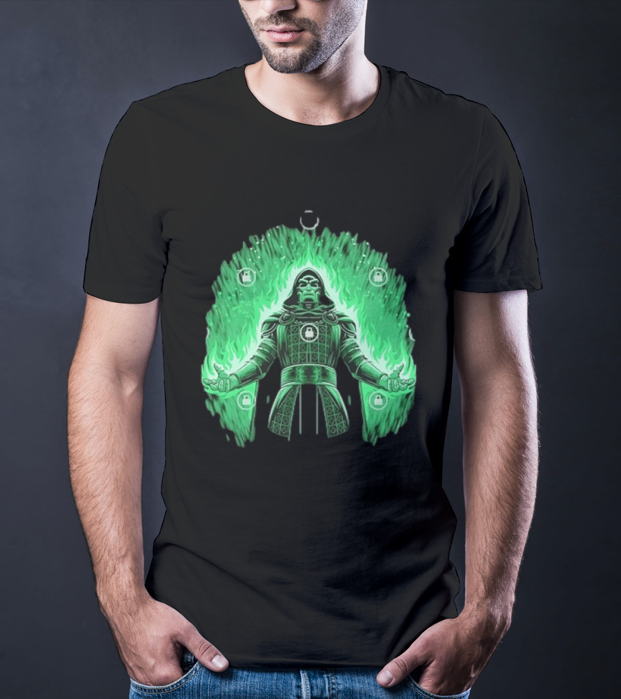 Doctor Doom Marvel Villain Green Flame Power Locked T-Shirt