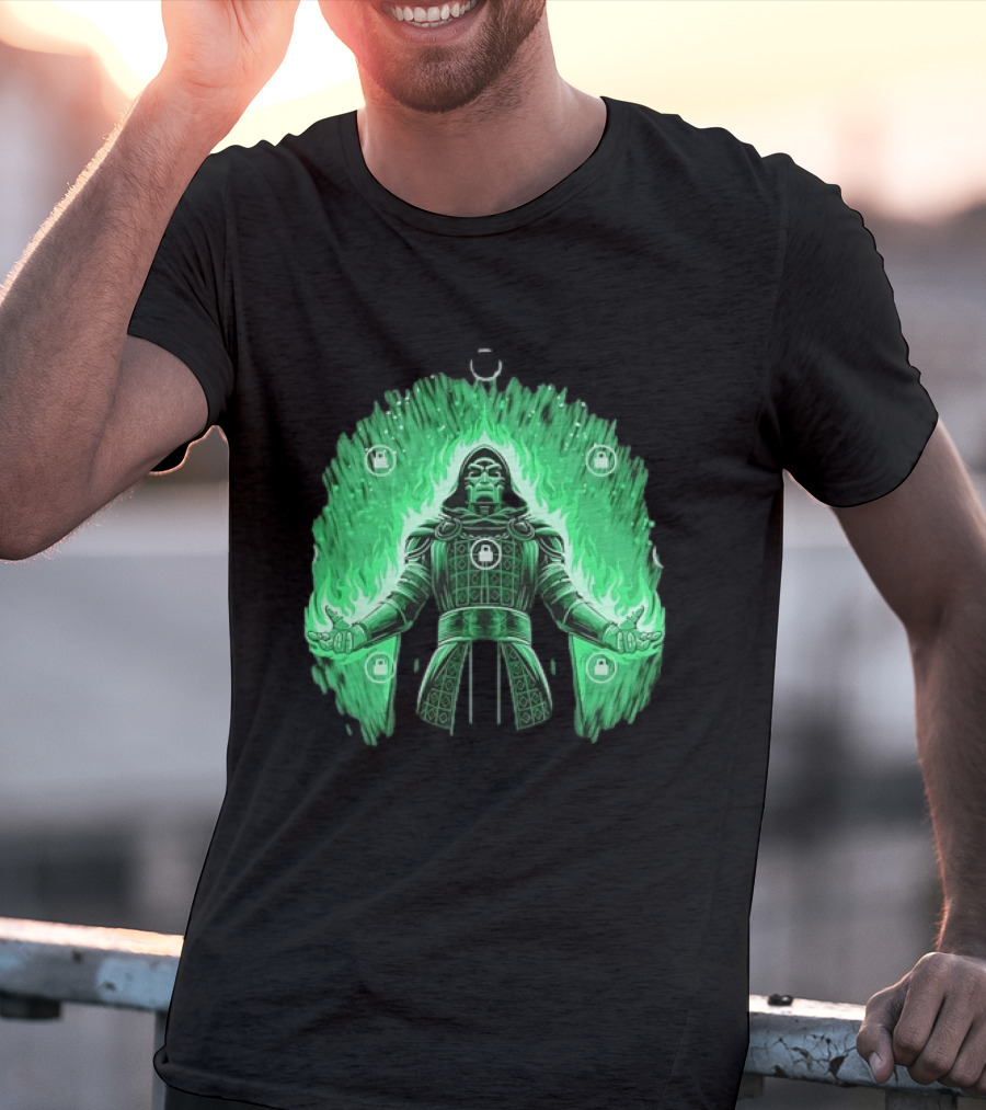 Doctor Doom Marvel Villain Green Flame Power Locked T-Shirt