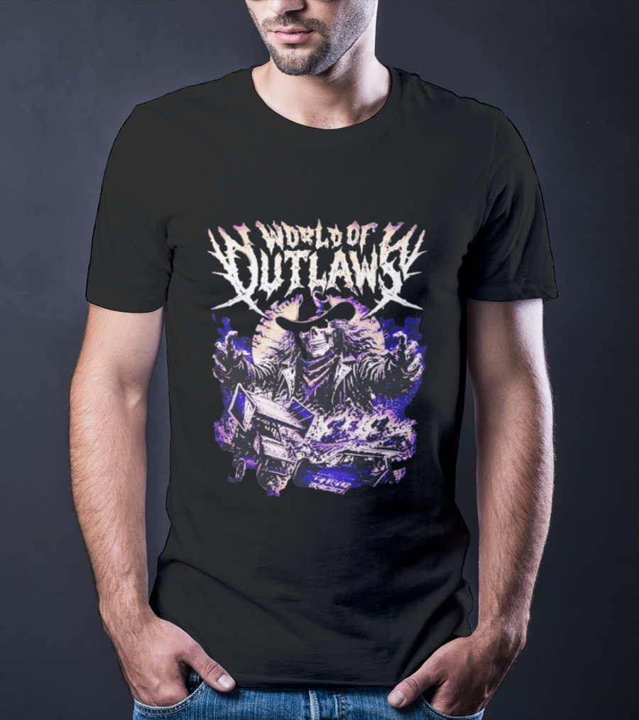 World Of Outlaws Skeleton Cowboy With Sprint Car Racing T-Shirt