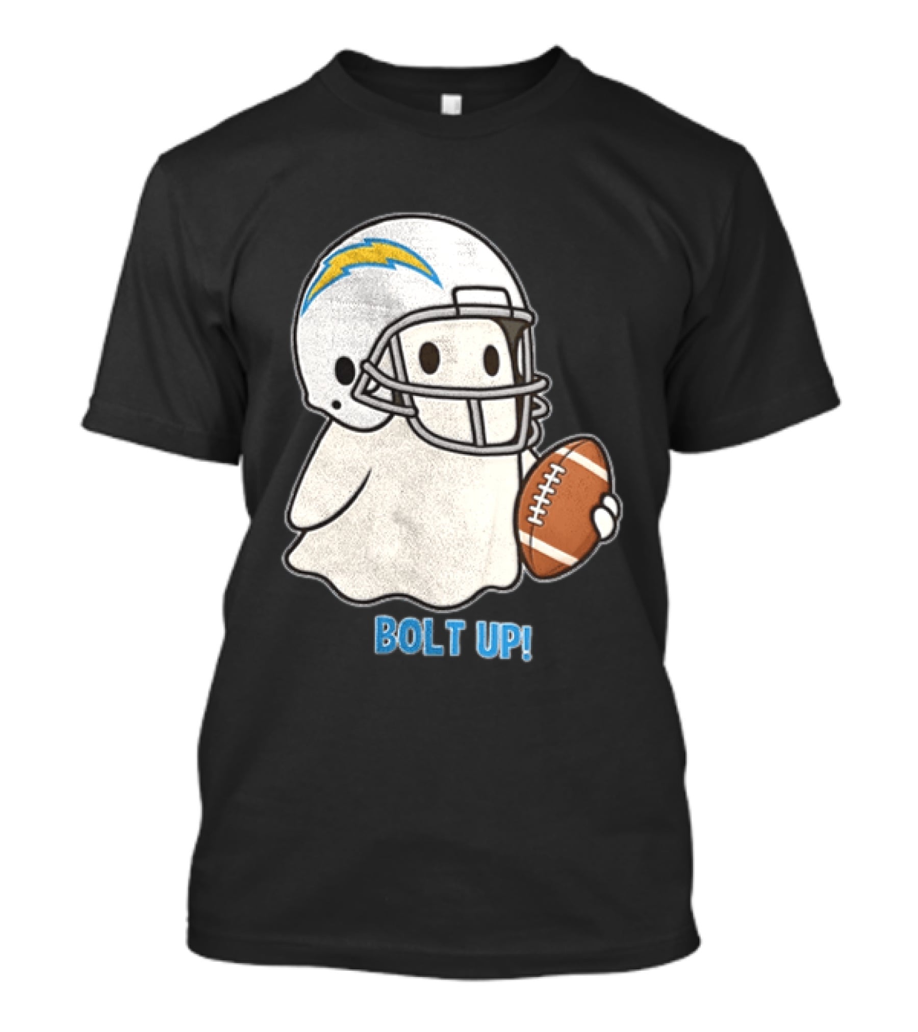 Los Angeles Chargers Bolt Up Ghost Football Helmet Holding Ball T-Shirt