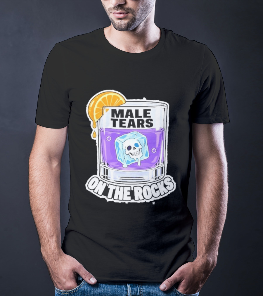 Male Tears On The Rocks Skull Ice Cube Glass Orange Slice T-Shirt