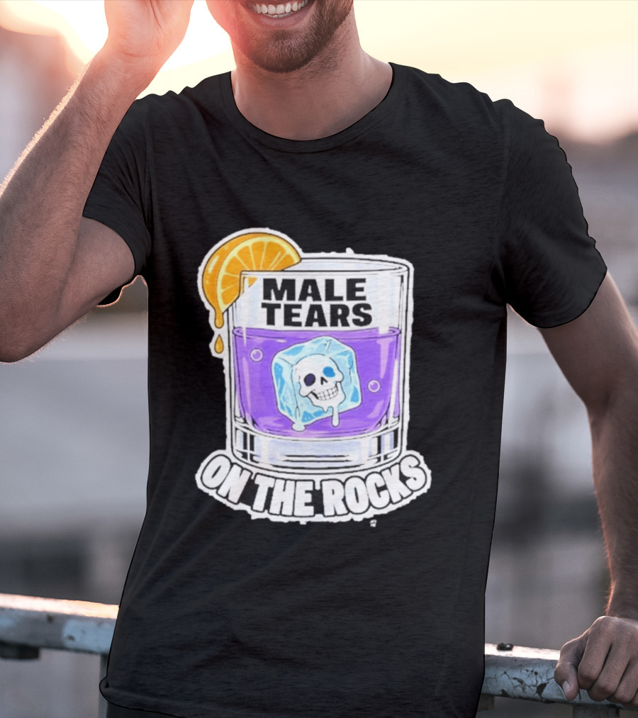 Male Tears On The Rocks Skull Ice Cube Glass Orange Slice T-Shirt
