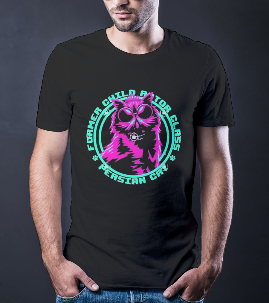 Former Child Actor Class Persian Cat Neon Crowned Kitty T-Shirt
