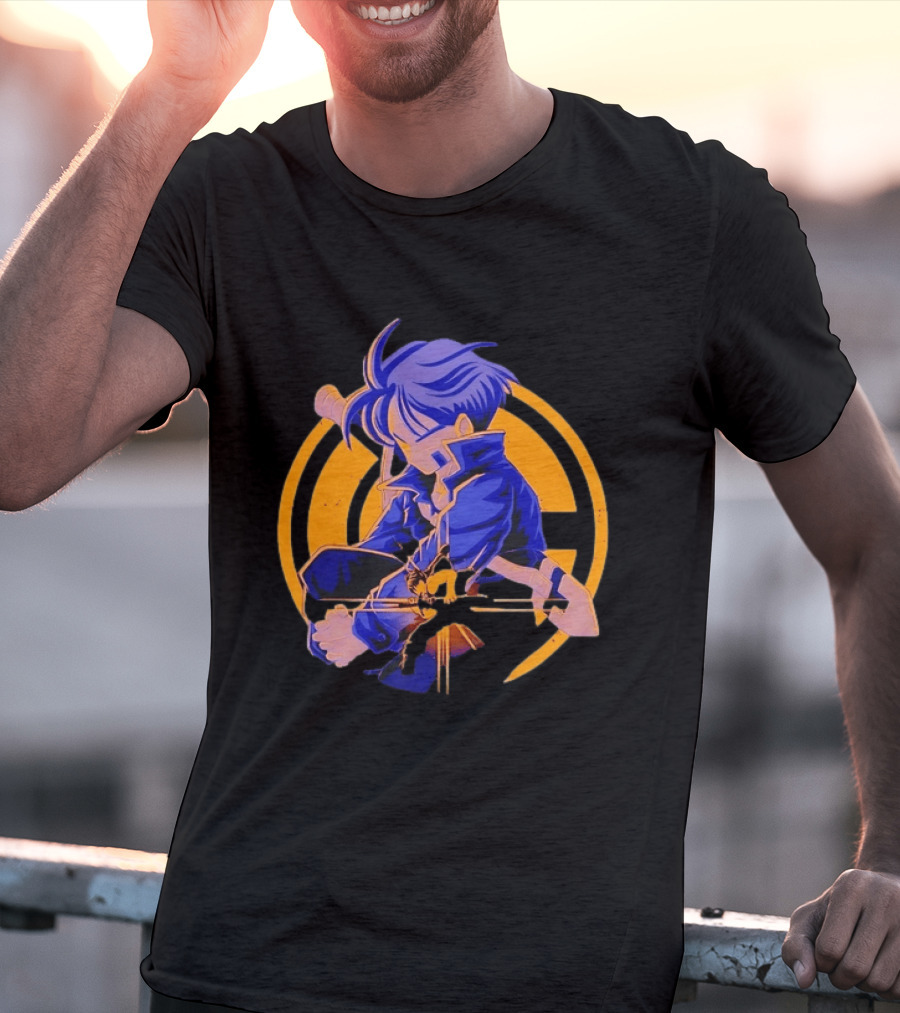 Future Trunks Dragon Ball Z Anime Character Illustrated Sitting Pose T-Shirt