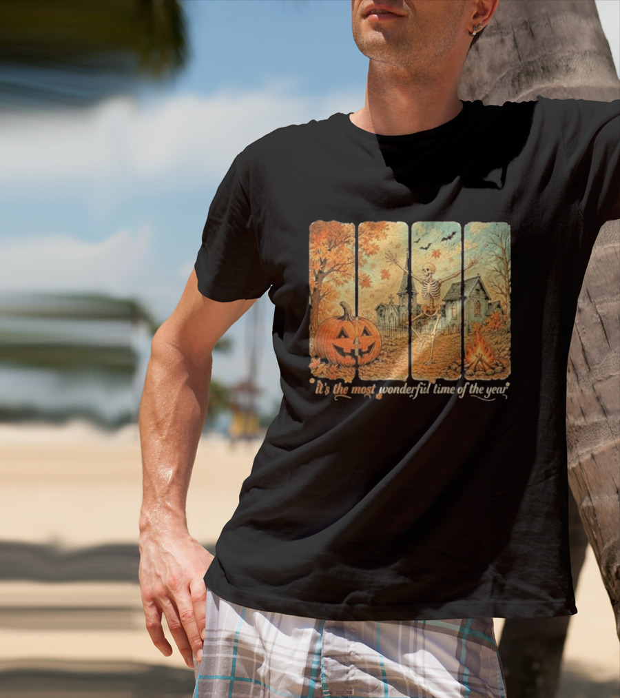 It's The Most Wonderful Time Of The Year Spooky Skeleton Pumpkin Campfire Halloween T-Shirt