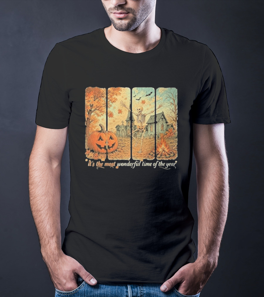 It's The Most Wonderful Time Of The Year Spooky Skeleton Pumpkin Campfire Halloween T-Shirt