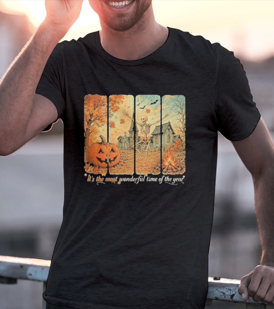It's The Most Wonderful Time Of The Year Spooky Skeleton Pumpkin Campfire Halloween T-Shirt