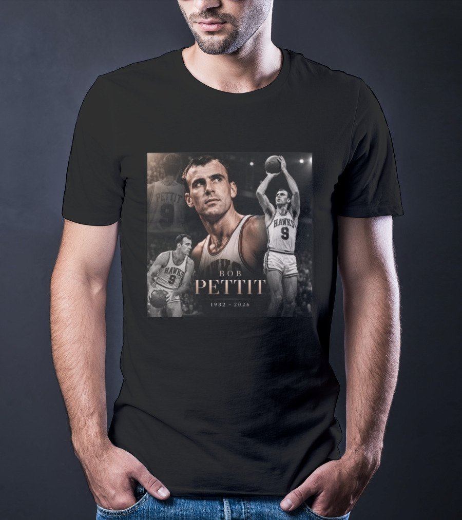 Bob Pettit 1932 2026 Basketball Legend Tribute Hawks Number 9 T-Shirt