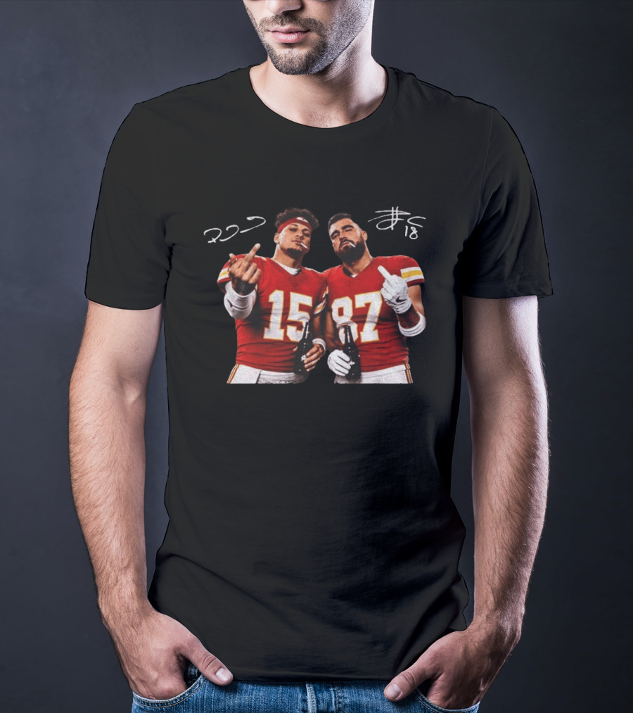 Patrick Mahomes Travis Kelce Middle Finger KC Chiefs Football 2026 Sports Fans Merchandise T-Shirt