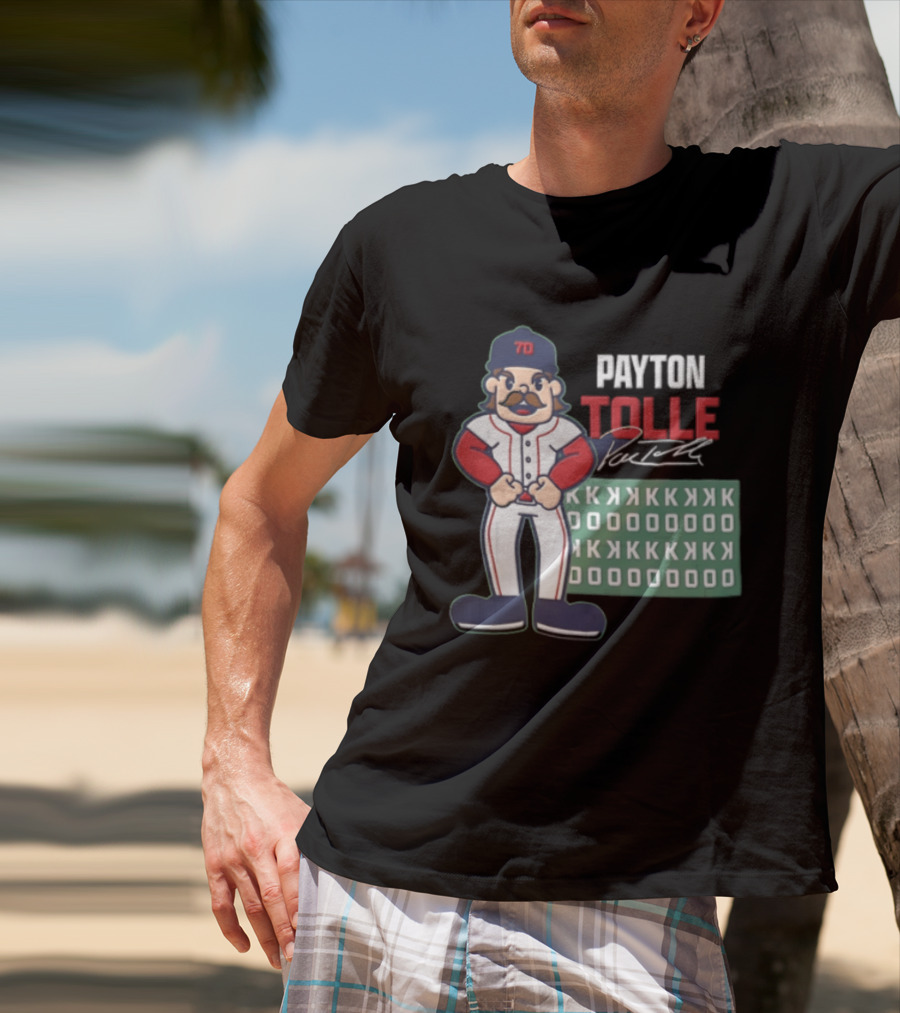 Payton Tolle Cartoon Baseball Player Mustache Cap K Strikeouts T-Shirt